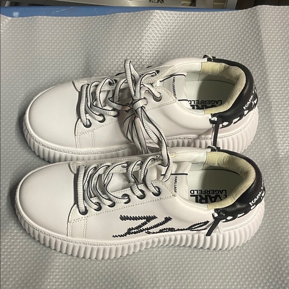 Karl Lagerfeld White and Black Platform Sneakers - Picture 3 of 11